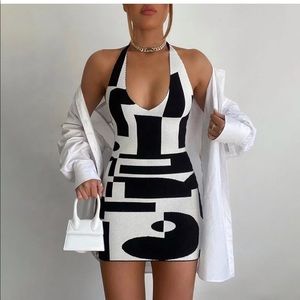 Black and white casual halter cotton dress.